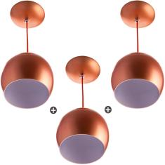 Imagem de Kit 3 Lustres Pendente Bola Pequena Alumínio 15Cm Cobre
