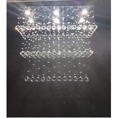 Imagem de Lustre de Cristal para Sala de Jantar/Estar com 40cm de Altura, Base de Inox Polido 70X20cm
