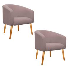 Imagem de Kit 02 Poltronas Luiza Palito Mel Linho Rosê - Adj Decor