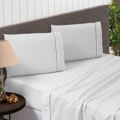 Imagem de Jogo De Lençol Cama Box Queen 4 Peças Percal 600 Fios Branco - Casa Ho