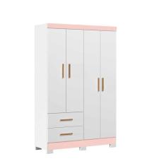 Imagem de Guarda Roupa Infântil Com 4 Portas E 3 Gavetas ísis Cor Branco Rosa Peternella Móveis