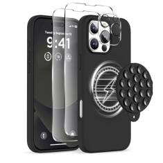 Imagem de COFFKER Capa magnética para iPhone 16 Pro, compatível com Magsafe, suporte de telefone com ventosa, 2 protetores de tela - protetor de câmera, capa protetora de silicone à prova de choque para celular