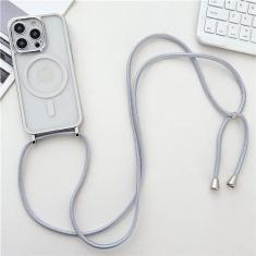 Imagem de Crossboby cordão chapeado capa de telefone transparente para iphone 15 14 13 12 pro max 11 colar magnético cabo corda cinta capa, prata, para iphone 13