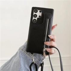 Imagem de Capa de telefone carteira crossbody para Samsung Galaxy S24 S23 S22 S21 Plus Note 20 Ultra A14 A24 A33 A34 A53 A54 A52 A72 Capa de couro, preta, para Galaxy S22