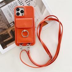 Imagem de Carteira com Alça de Pescoço Crossbody Capa para Cartão de Telefone para iPhone 14 13 12 11 Pro Max Mini X XS XR 7 8 Plus Capa de Couro, Laranja, Para 7Plus ou 8Plus