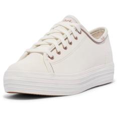 Imagem de Keds Tênis feminino de couro Triple Kick, Branco/ouro rosa, 36