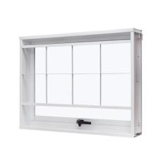 Imagem de Janela de Aço Maxim-Ar 60x60cm com Grade Quadriculada e Vidro Liso Unicsol Ramassol Branco