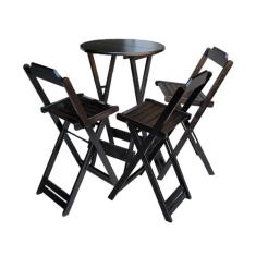 Imagem de KIT 10 JOGOS DE MESA BISTRÔ DE MADEIRA DOBRÁVEL COM 3 BANQUETAS - TABACO