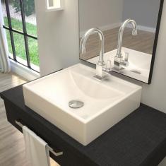 Imagem de Kit Cuba Q39 Com Torneira Luxo 1195 Metal E Válvula Click  1 Pol. 1/2 E Sifão Cromado E Flexivel Bege