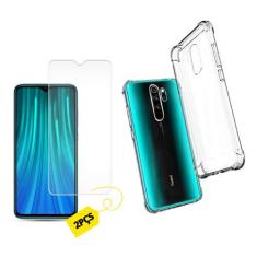 Imagem de Kit Capinha Celular Antichoque Compatível Xiaomi Redmi Note 8 Pro + 2 Películas Vidro (Não Cobre Bordas Curvas do Aparelho)