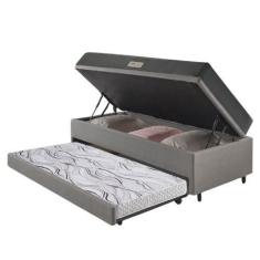 Imagem de Bicama Box Baú 88X188x42 Revestimento Sintético Cinza Com Colchão De E