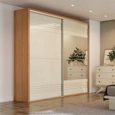 Imagem de Guarda Roupa 2 Portas De Correr Com Espelho 222x238cm Freijó Off White Dalla Costa