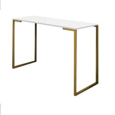 Imagem de Mesa Escrivaninha 90cm Stan Home Office Industrial Consultório Ferro Dourado MDF Branco - Ahz Móveis
