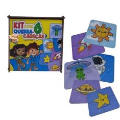 Imagem de Brinquedo Pedagógico Em Madeira Estojo Kit 6 Quebra Cabeças Infantil Com 4 Peças Cada (Estojo Astronauta)