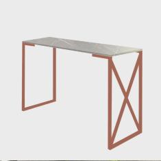 Imagem de Mesa De Escritório Computador 90cm Bex Industrial Ferro Bronze mdf Marmorizado Cinza - Ahz Móveis