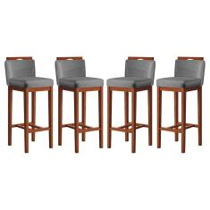 Imagem de Kit 4 Banquetas Alta Estofadas para Bancada 38x102 Cm Líbia Madeira Maciça Suede Cinza CCS