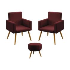 Imagem de Kit 2 Poltronas Nina e Puff Solar Sued Bordô Aradecor