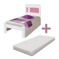 Imagem de Cama Solteiro Reforçada Em Mdf Com Colchão Livia Branco E Rosa Carmolar