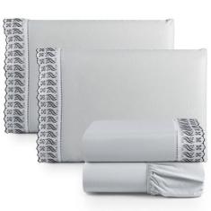 Imagem de Jogo De Lençol Lese Percal 180 Fios King 4 Peças Barato - Cinza - Casa