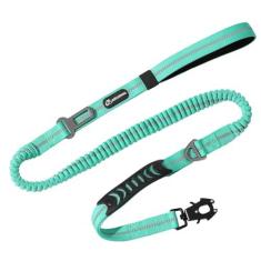 Imagem de Coleira tática elástica resistente para cães, tática de 1,5 a 1,8 m, com 2 alças acolchoadas, clipe de mosquetão de metal, cinto de segurança de carro, coleira reflexiva para cães de médio e grande