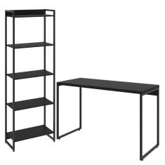 Imagem de Kit Escritório Estante 5 Prateleiras Com Mesa 120Cm Onix