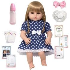 Imagem de Boneca Reborn Recem Nascida Menina Loira Fofa Kit Acessórios - Cegonha
