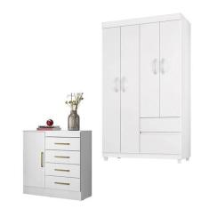 Imagem de Cômoda Montevidéu E Guarda Roupa Solteiro Lótus Branco Flex - Demóbile