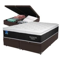 Imagem de Cama Box Queen Baú Marrom Colchão Magnum Plumatex Pillowtop