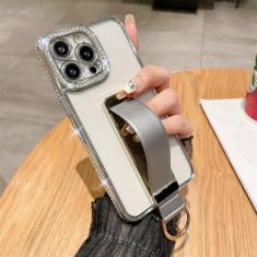 Imagem de Alça de pulso anel de dedo suporte invisível capa de telefone para iPhone 14 15 ProMax 12 13 Pro Max 11 Plus capa luxuosa revestida de diamante, prata, para iphone 14ProMax