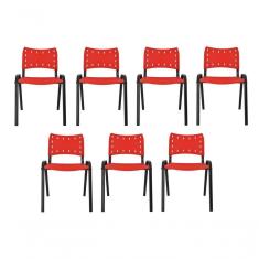 Imagem de Kit 7 Cadeiras Iso Para Escola Escritório Comércio Vermelha Base Preta