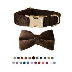 Imagem de Coleira para cães com gravata borboleta, coleira ajustável de veludo para cães com fivela de metal e gravata borboleta destacável elegante para meninos e meninas pequenos, médios ou grandes, cães e