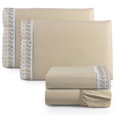 Imagem de Jogo Lençol Queen Suave Barrado Lese 4 Peças Barato - Castor - Casa Sh