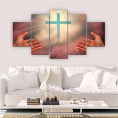 Imagem de Quadros Decorativos Mosaico Quarto Sala Cruz 5 Peças