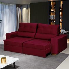 Imagem de Sofá Baú Retrátil e Reclinável 3 Lugares 190cm Veludo Nobre Losofá Yescasa Vermelho