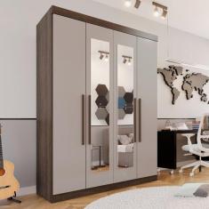 Imagem de Guarda-roupa Solteiro 4 Portas 3 Gavetas Com Espelho Roma Esp