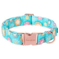 Imagem de Coleira de verão de girassol, coleira azul Unique style paws para animais de estimação, ajustável, com fivela de metal para cães pequenos, médios e grandes