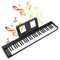Imagem de XCPHGFM Piano eletrônico dobrável de 61 teclas Órgão eletrônico multifuncional Teclado de piano sensível de 61 teclas com display LCD Bateria recarregável embutida Conectividade BT Instrumento musica