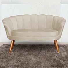 Imagem de Namoradeira Estofada Pés Palito Para Sala de Estar Pétala Veludo Bege - LM DECOR