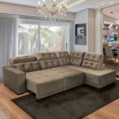 Imagem de Sofá 6 Lugares De Canto Retrátil Chaise 285 Cm Suede Bege - Sósofá