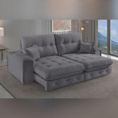 Imagem de Sofá Retrátil Reclinável com Usb 250cm Istambul Yescasa Cinza