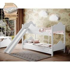 Imagem de Beliche Infantil Montessoriana Com Colchões E Escorregador Juvenil Marina - Branca