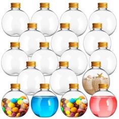 Imagem de JEFHOMKIT Garrafas plásticas de arte de areia em forma de bola de 170 g, 30 frascos de poção de plástico esféricos com funis, garrafas redondas transparentes para enfeite de coquetel de Natal, festa