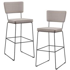 Imagem de Kit 2 Banquetas Alta Para Cozinha Sala De Jantar Base em Aço Fixa Allana L02 Linho Bege - Lyam Decor