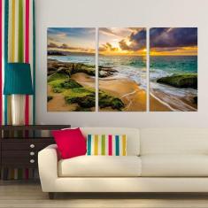 Imagem de Quadro Decorativo 3 Telas Praia Maravilhosa 120X70Cm
