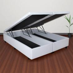 Imagem de Cama Box Baú Casal Bipartido 138x188x42cm Courino Linho Branco Com Pistão A Gás