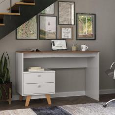 Imagem de Mesa Escrivaninha 2 Gavetas Branco/Nogal