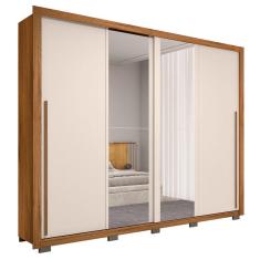 Imagem de Guarda Roupa Casal 2 Portas De Correr Com Espelho Praticus Freijó Off White Caemmun