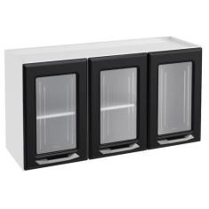 Imagem de Armário Aéreo Cozinha em Aço Topázio 3 Portas com Vidro Branco/Preto -