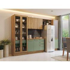 Imagem de Cozinha Compacta Botanic Com Tela 9 Pt 4 Gv Nogueira E Verde - Kappesb