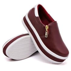 Imagem de Tênis Slip On Feminino Casual Calce Fácil Zíper Sola Borracha Leve Lis